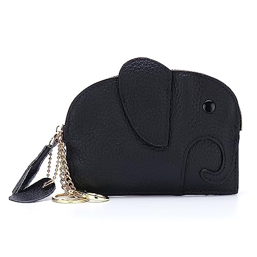 Mini-Geldbörse für Damen Weibliche süße Leder-Elefant-Mini-Kreativ-Münzen-Geldbörse (Color : Black, Size : 14x1.5x11cm) von SLEDEZ