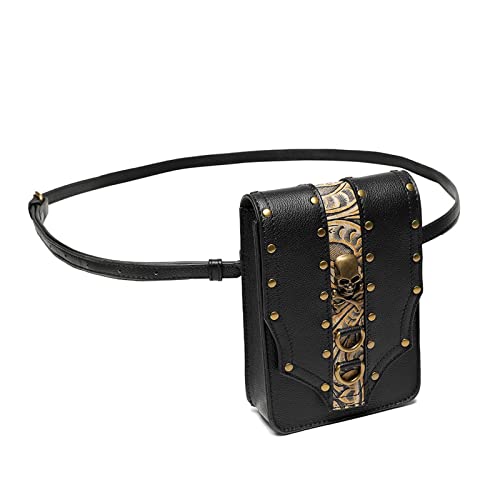 Steampunk-Taillentaschen Punk Leder Damentasche Single Shoulder Diagonal Cross Small Square Bag Outdoor Handy Retro Gürteltasche von SLEDEZ