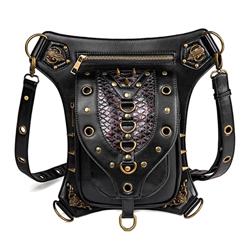 Steampunk-Taillentaschen Punk One-Shoulder-Kuriertasche Weiblicher kreativer Rivet Skull Outdoor-Gürteltasche von SLEDEZ