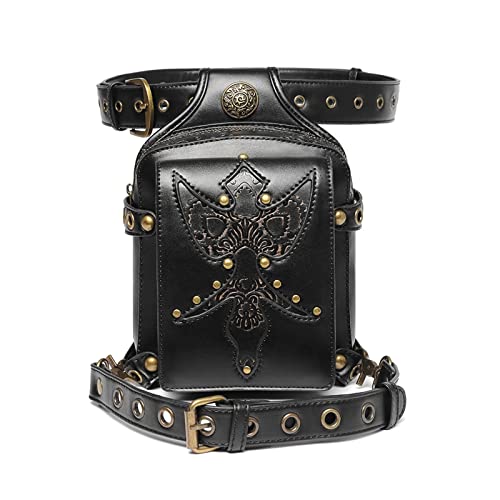 Steampunk-Taillentaschen Punknähte geprägte Gürteltasche PU-Leder Motorrad Retro Reittasche von SLEDEZ