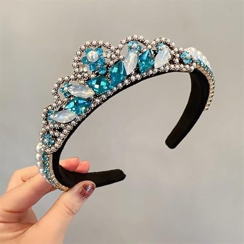 Stirnbänder für Damen Damen-Haarband mit Perlen, glänzendem Diamant, Vintage-Stil, Party-Haar-Accessoire (Color : Blue, Size : Free size) von SLEDEZ