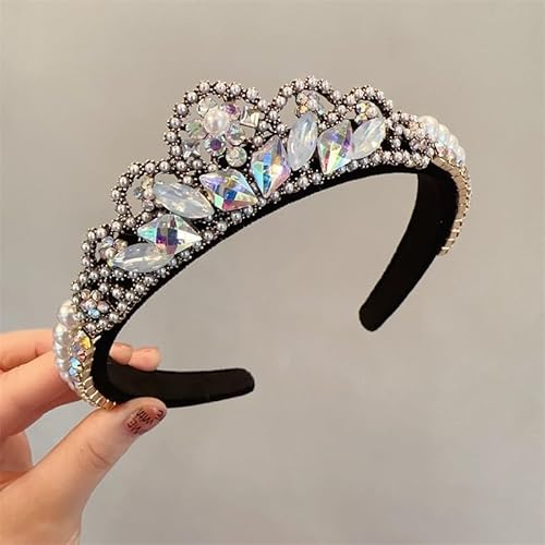 Stirnbänder für Damen Damen-Haarband mit Perlen, glänzendem Diamant, Vintage-Stil, Party-Haar-Accessoire (Color : White, Size : Free size) von SLEDEZ