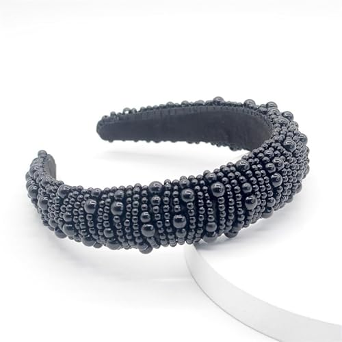 Stirnbänder für Damen Perlen-Haarband-Stirnband-Kopfschmuck (Color : Black, Size : Free size) von SLEDEZ