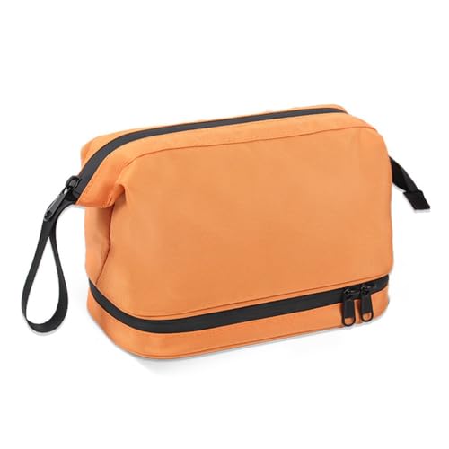 Tragbare Kulturtasche Doppelschichtiger Kulturbeutel for Herren auf Reisen, Geschäftsreise, Nass- und Trockentrennung, Aufbewahrungstasche (Color : Orange, Size : 13x22x17.5cm) von SLEDEZ