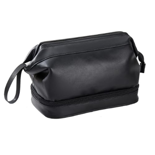 Tragbare Kulturtasche Pu-Leder Herren Kulturbeutel Geschäftsreise Aufbewahrungstasche Nass- und Trockentrennungs-Aufbewahrungstasche (Color : Black, Size : 15x25x18.5cm) von SLEDEZ