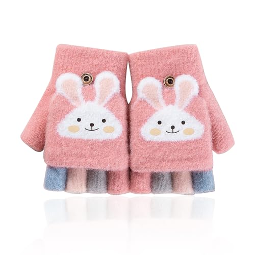 1 Paar Kinder-hasenhandschuhe, Fingerlose Handschuhe, Rosa Handschuhe, Cartoon-handschuhe Für Mädchen, Warme Klapphandschuhe, Geeignet Für Den Winter von SLEEKEE