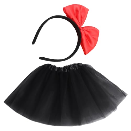 1 Stretch-Tutu-Rock Mit 1 Schleifen-Stirnband, Tutu Für Damen, Schwarzer Ballrock, Tutu-Rock Für Weihnachtsfeier, Netzstoff-Tanzrock Für Erwachsene, Karnevalskostüm (Schwarz) von SLEEKEE