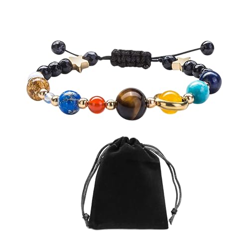 1 gewebtes Perlenband, 1 Stück Aufbewahrungstasche, verstellbares Galaxy-Steinperlen-gewebtes Armband, Planeten-Armband, Planeten-Armband, Steinperlen-Armband, Jungen-Armband. von SLEEKEE