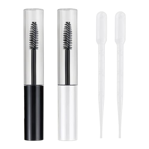 4 Stück 10ml leere Röhrchen mit Mascara-Bürsten, 2 Stück Pipetten-Tropfer, nachfüllbare leere Mascara-Röhrchen, klare leere Probenröhrchen, Mascara-Container-Flaschen, praktische Zauberstab-Röhrchen von SLEEKEE