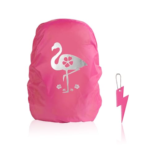 SLEEKEE 1 Flamingo-Regenhülle, 1 Anhänger, Wasserdichte Rucksackhülle, Regenhülle Kinder-Schultasche, Ergonomisches Taschenzubehör, Staubdichte Schultasche, Geeignet Für Kinder Und Mädchen von SLEEKEE