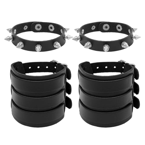 SLEEKEE 1 Paar Breite Erarmbänder Und 1 Paar Nietenarmbänder, Schmuck Im Punk-Stil, Modische Persönlichkeitsarmbänder, Verstellbare Armbänder von SLEEKEE