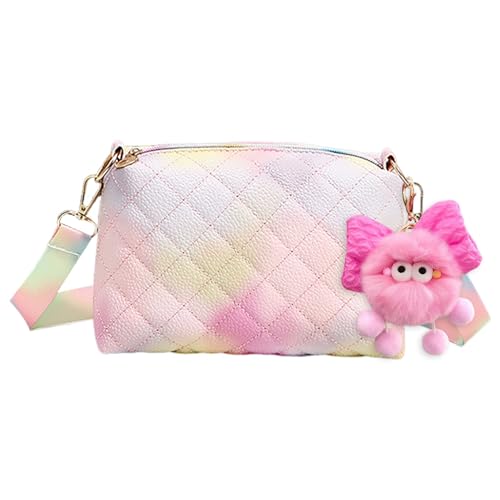 1 Stück Mädchen-Umhängetasche, 1 Stück Schleife Plüsch-Anhänger, Mini-Umhängetasche, Süße Regenbogen-Handtasche, Modische Mädchen-Tasche, Verstellbare Umhängetasche von SLEEKEE