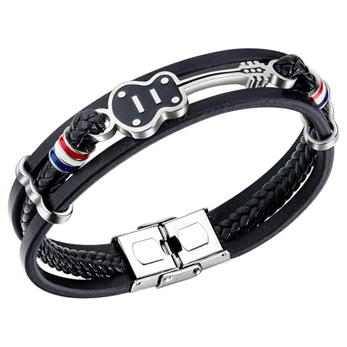 SLEEKEE 1 Stück Schwarzes Erarmband Für Herren, Modisches Personalisiertes Armband, Schmuck Im Punk-Stil, Mehrschichtiges Geflochtenes Armband von SLEEKEE