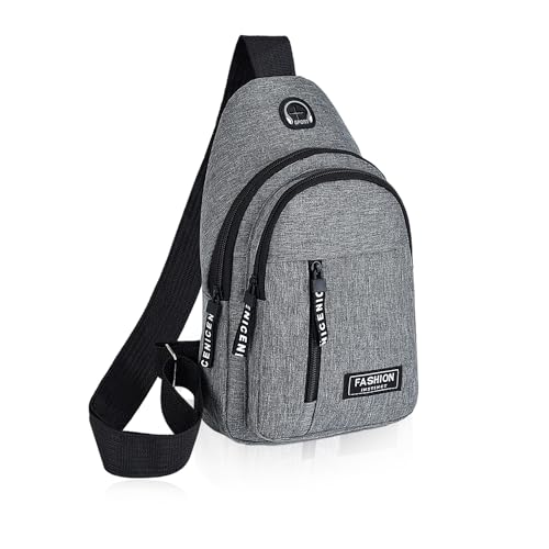 SLEEKEE 1 multifunktionale graue doppellagige Brusttasche, Nylon-Umhängerucksack, lässige Brusttasche, Business-Umhängerucksack, geeignet für Männer und Frauen, geeignet für Outdoor-Sportarten von SLEEKEE