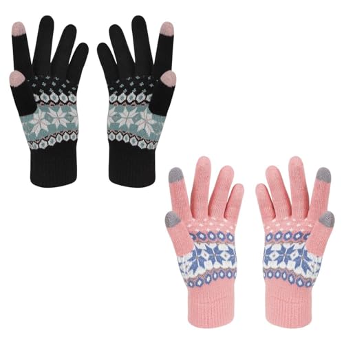 SLEEKEE 2 Paar Warme Handschuhe, Weiche Fleece-Handschuhe, Touchscreen-Handschuhe, Strickhandschuhe, Winterhandschuhe von SLEEKEE