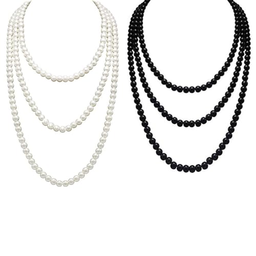 2 Perlenketten, Damen-Perlenkette, Lange Kunstperlenkette, Modische Personalisierte Halskette, Mehrschichtiger Perlenschmuck, Bekleidungsaccessoires von SLEEKEE