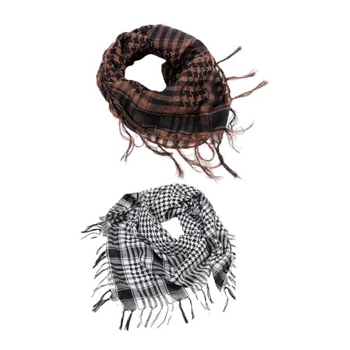 SLEEKEE 2 Schals, Modischer Schal, Beliebter Schal Für Damen Und Herren, Wüstenschal, Multifunktionaler Wind- Und Sanddichter Warmer Schal Und Turban (Braun, Kaffeeweiß) von SLEEKEE