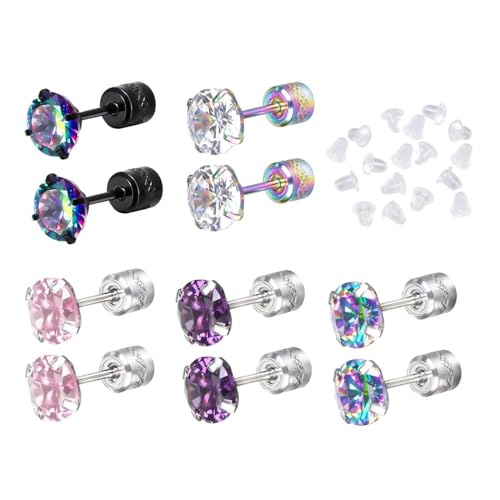 SLEEKEE 5 Paar Zirkonohrringe Und 100 Stück Ohrstöpsel, Edelstahlohrringe, Modische Personalisierte Ohrringe, Einfache Ohrringe von SLEEKEE