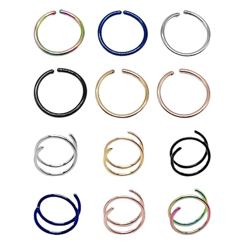 SLEEKEE 6 Doppel-Reifen-Nasenringe Und 6 Einzel-Reifen-Nasenringe, Spiralförmige Nasenringe, Nasenringe, Goldene Nasenringe, Geeignet Für Männer Und Frauen (6 Farben) von SLEEKEE