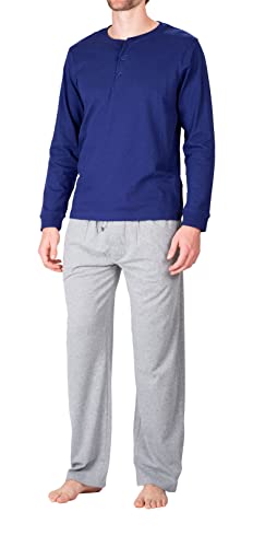 SLEEPHERO Herren-Pyjama-Set für Herren, 2-teiliger Schlafanzug mit Baumwoll-Strickhose und langärmeligem Henley-T-Shirt, marinegrau, Marineblau / Grau, Small von SLEEPHERO