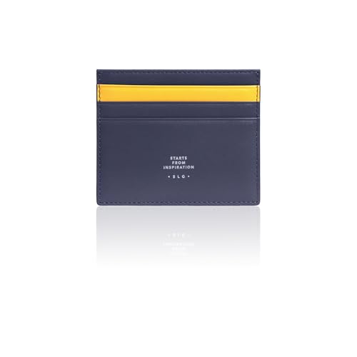 SLG Lucen Kartenetui aus Kalbsleder, Marineblau / Gelb von SLG