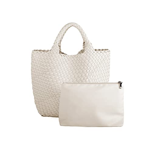 Handgefertigte Tragetasche aus gewebtem veganem Leder für Damen, Sommer, Strand, Reisen, Handtasche, Handtasche, Beige, Einheitsgröße von SLHFPX