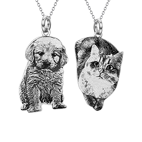 SLIACETE Personalisierte Foto-Halskette - Benutzerdefinierte Person, 925 Sterling Silber Haustier Katze Hund Bild Halskette Gravierter Name Wortsymbol Halskette Geschenk für Frauen Mutter Mädchen von SLIACETE