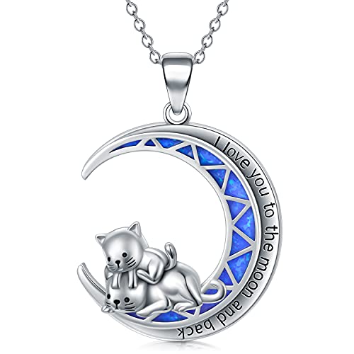 SLIACETE 925 Sterling Silber Mond und Katze Halskette für Frauen Mädchen Mutter und Kind Katzen Mond Anhänger Ich liebe dich zum Mond und zurück Halskette Katze Schmuck Geschenke für Katzenliebhaber von SLIACETE