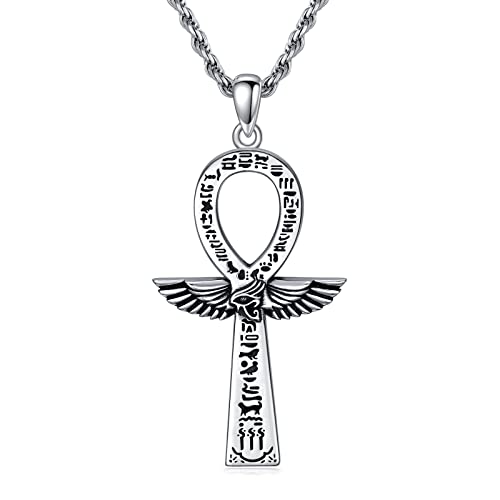 SLIACETE 925 Sterling Silber Auge des Horus Ankh Halskette für Frauen Männer Ankh Kreuz Anhänger Kette Ägyptische Religiöse Schutz Schmuck Geschenke von SLIACETE