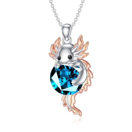 SLIACETE 925 Sterling Silber Axolotl Kette für Damen und Mädchen Dezember Geburtsstein und Axolotl Anhänger Silber Axolotl Halskette Axolotl Schmuck Geschenk für Axolotlliebhaberin von SLIACETE