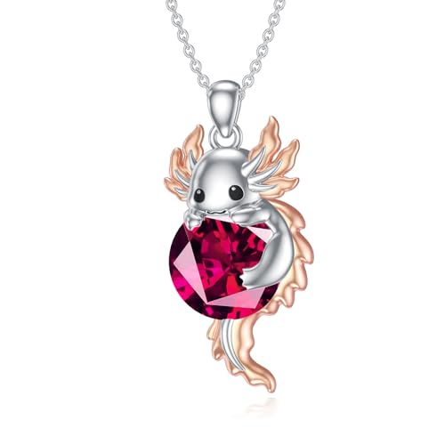 SLIACETE 925 Sterling Silber Axolotl Kette für Damen und Mädchen Juli Geburtsstein und Axolotl Anhänger Silber Axolotl Halskette Axolotl Schmuck Geschenk für Axolotlliebhaberin von SLIACETE