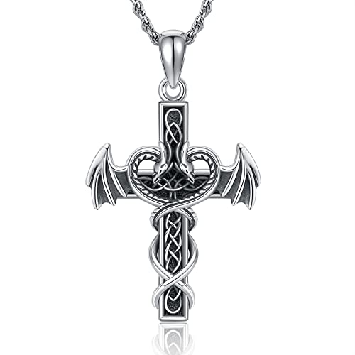 SLIACETE 925 Sterling Silber Drachen Kette für Herren Damen Drachen Kreuz Anhänger Halskette Drache Schmuck Geschenke für Drachenliebhaber von SLIACETE