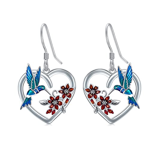 SLIACETE 925 Sterling Silber Kolibri-Ohrringe für Frauen Mädchen Kolibris Herz Tropfen baumeln Ohrringe Kolibris Schmuck Geschenke, Sterling Silber, Kein edelstein von SLIACETE