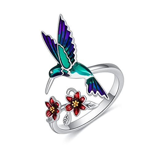 SLIACETE 925 Sterling Silber Kolibri Ring für Frauen Mädchen Blume Kolibri Offene Ringe Kolibri Schmuck Geschenke 54 von SLIACETE