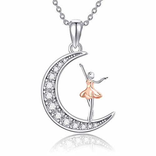 SLIACETE 925 Sterling Silber Mond und Ballerina Halsketten Geschenke für Mädchen Frauen Ballettliebhaber Inspirierende Balletttänzerin Schmuck Geburtstagsgeschenke für Tochter, Enkelin und Nichte von SLIACETE