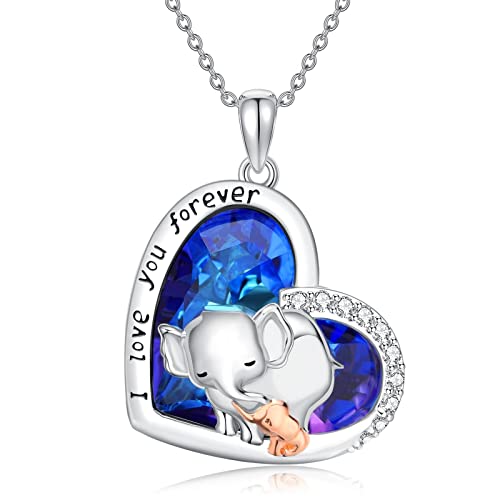 SLIACETE 925 Sterling Silber Mutter und Kind Elefant Halskette Kristall Herz Anhänger Kette I Love You Forever Halskette für Frauen Mädchen Elefant Schmuck Geschenke von SLIACETE