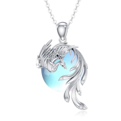 SLIACETE 925 Sterling Silber Phönix Kette für Damen Mondstein und Phönix Anhänger Kette Phoenix Halskette Phoenix Schmuck Geschenk für Frauen von SLIACETE