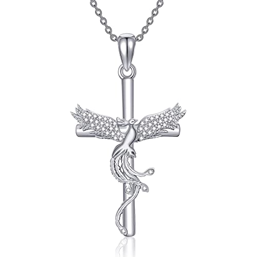 SLIACETE 925 Sterling Silber Phönix Kette für Damen Phönix Kreuz Anhänger Halskette Rising Phoenix Schmuck Geschenke von SLIACETE