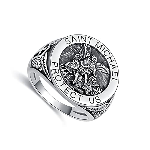 SLIACETE 925 Silber Saint Michael Ring für Herren, St. Michael Religiöse Medaille Münze Herrenring Geschenk für Männer Junge, Größe: 54(17.3) von SLIACETE