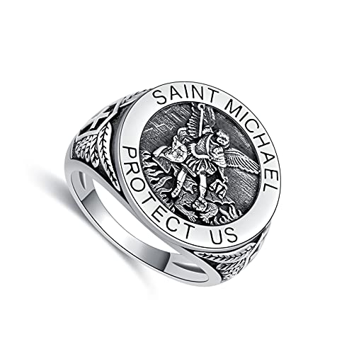 SLIACETE 925 Sterling Silber Saint Michael Ring für Herren, St. Michael Religiöse Medaille Münze Herrenring Geschenk für Männer Junge, Größe: 61(19.4) von SLIACETE