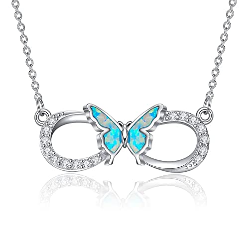 SLIACETE 925 Sterling Silber Schmetterling Kette für Damen Opal Schmetterling Infinity Halskette Schmetterling Schmuck Geschenke für Mutter Tochter Frau Freundin Blau Opal von SLIACETE
