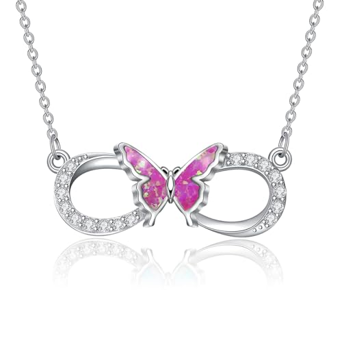 SLIACETE 925 Sterling Silber Schmetterling Kette für Damen Opal Schmetterling Infinity Halskette Schmetterling Schmuck Geschenke für Mutter Tochter Frau Freundin Lila Opal von SLIACETE