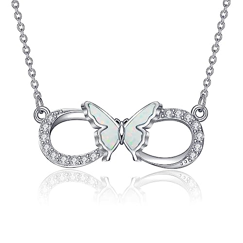 SLIACETE 925 Sterling Silber Schmetterling Kette für Damen Opal Schmetterling Infinity Halskette Schmetterling Schmuck Geschenke für Mutter Tochter Frau Freundin Weiß Opal von SLIACETE