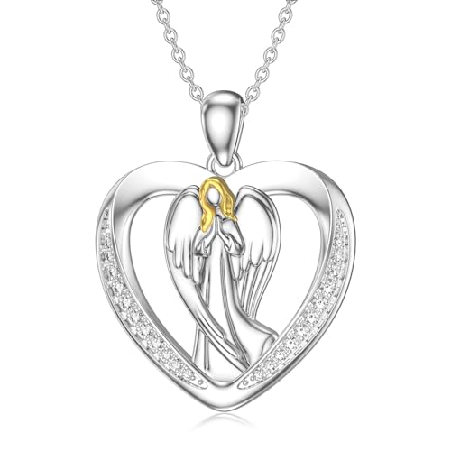 SLIACETE 925 Sterling Silber Schutzengel Kette Engel Herz Kette für Frauen Mädchen Schutzengel Anhänger Halsketten Engel Schmuck Geschenke für Mutter Tochter Ehefrau Freundin von SLIACETE