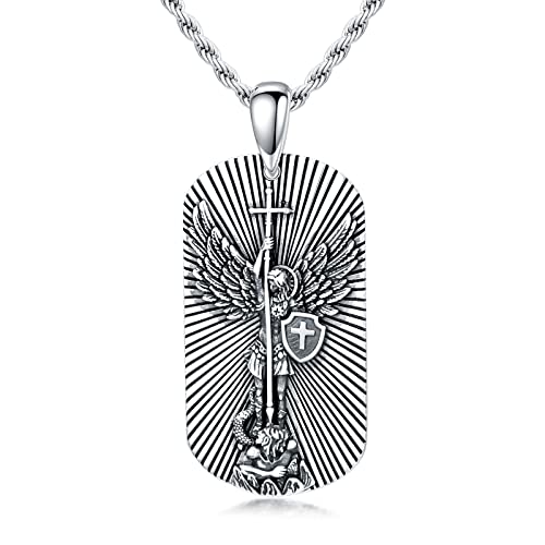 SLIACETE 925 Sterling Silber St. Michael Halskette für Männer und Frauen Saint Michael Anhänger Kette Schutz Amulett Erzengel Michael Schmuck Geschenke (Typ 3) von SLIACETE