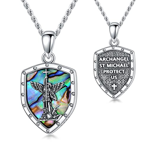 SLIACETE 925 Sterling Silber St. Michael Halskette für Männer und Frauen Saint Michael Anhänger Kette Schutz Amulett Erzengel Michael Schmuck Geschenke (Typ 5) von SLIACETE