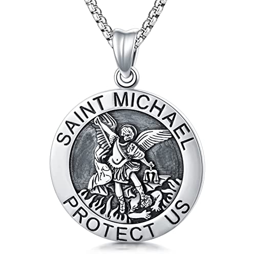 SLIACETE 925 Sterling Silber St. Michael Halskette für Männer und Frauen Saint Michael Anhänger Kette Schutz Amulett Erzengel Michael Schmuck Geschenke (Typ 2) von SLIACETE