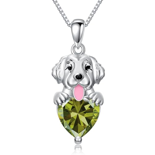 SLIACETE Halskette mit Hundeanhänger Golden Retriever und synthetischem Geburtsstein Geschenk für Frauen (August (Peridot)) von SLIACETE