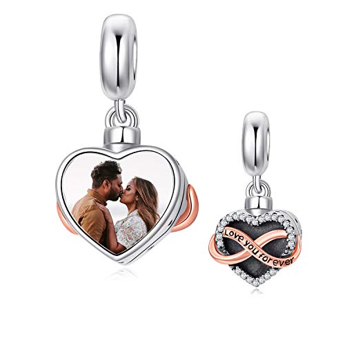 SLIACETE Herz Foto Charm Sterling Silber Feuerbestattung Andenken Herz Urne Charm für Asche for Armband Halskette Geschenk für Frauen Mädchen (Herz-Unendlichkeit) von SLIACETE