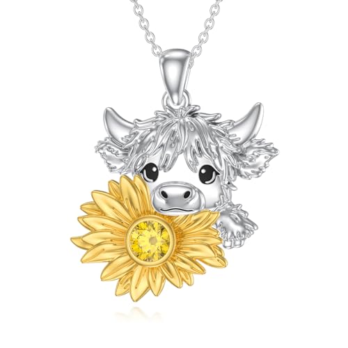 SLIACETE Highland Kuh Halskette für Damen 925er Sterlingsilber natürlicher Citrin Sonnenblume Highland Kuh Anhänger Western Kuh Schmuck Geburtstagsgeschenke für die Tochter SLIACETE Highland Kuh Halskette für Damen 925er Sterlingsilber natürlicher Citrin Sonnenblume Highland Kuh Anhänger Western Kuh Schmuck Geburtstagsgeschenke für die Tochter von SLIACETE